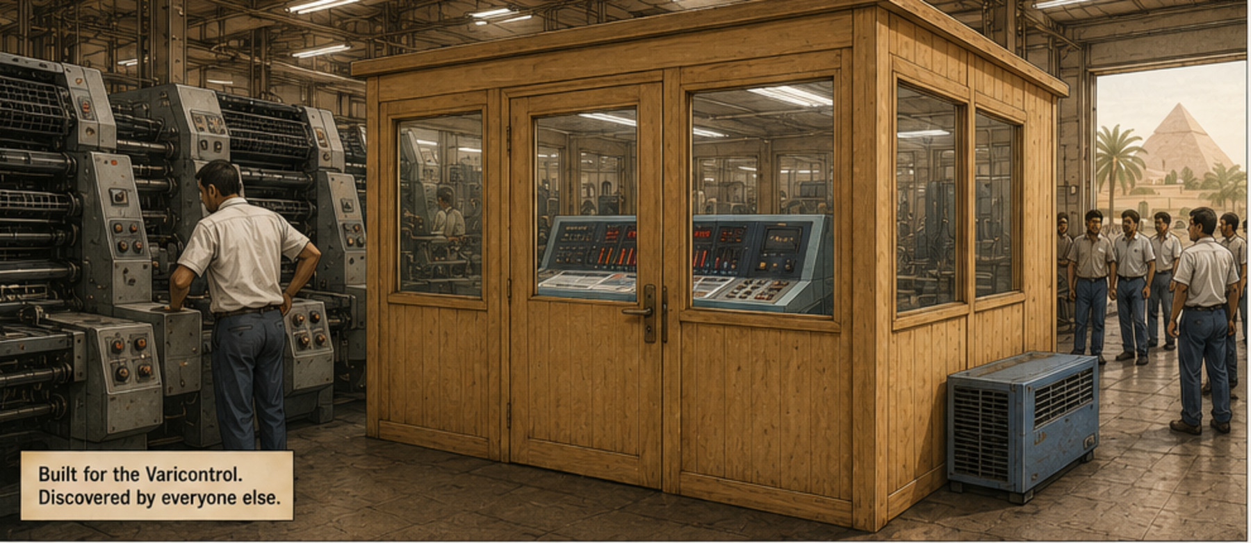 The handmade climate-controlled console room in the Cairo printing plant